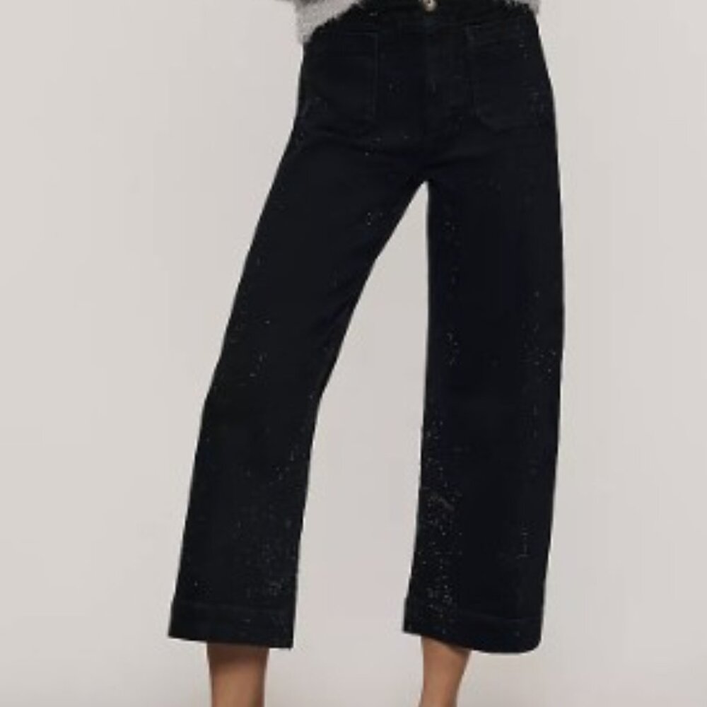 The Colette Sparkle Crop High-Rise Wide-Leg Jeans by Maeve, Anthropologie, 26